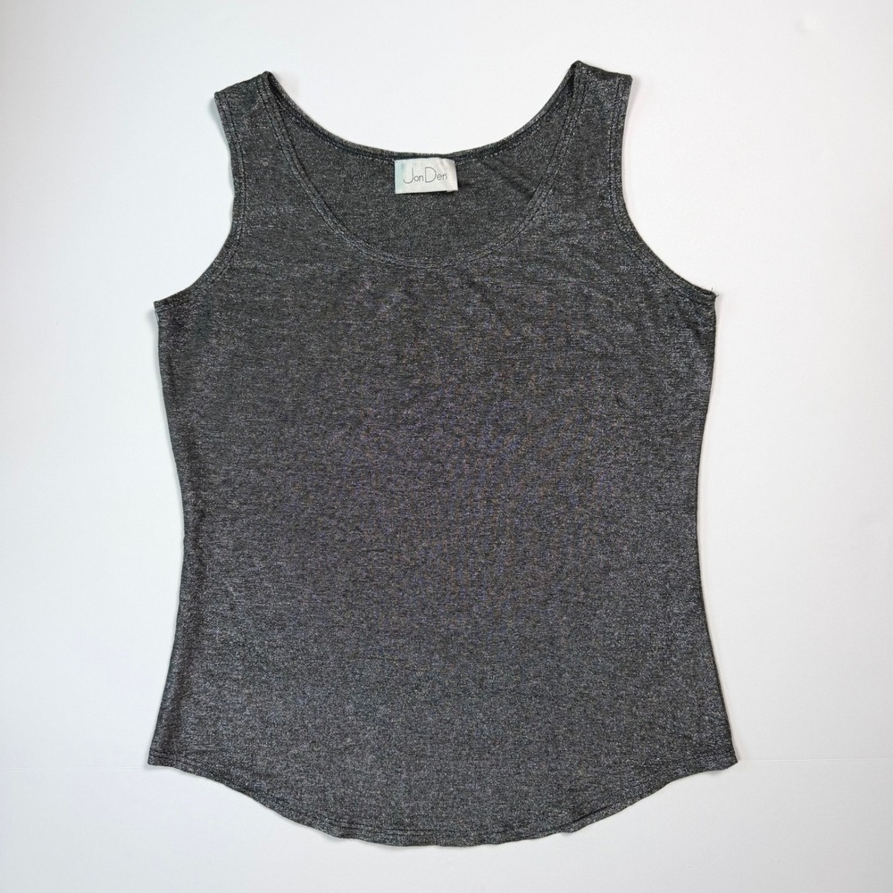JonDen Metallic Shimmer Y2K Women Tank Top Charcoal Gray Rayon Blend
